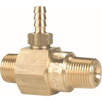 2.1 DS Injector Brass 3-5 GPM 3/8" MPT Fixed, Dual Port 1/4" Barb