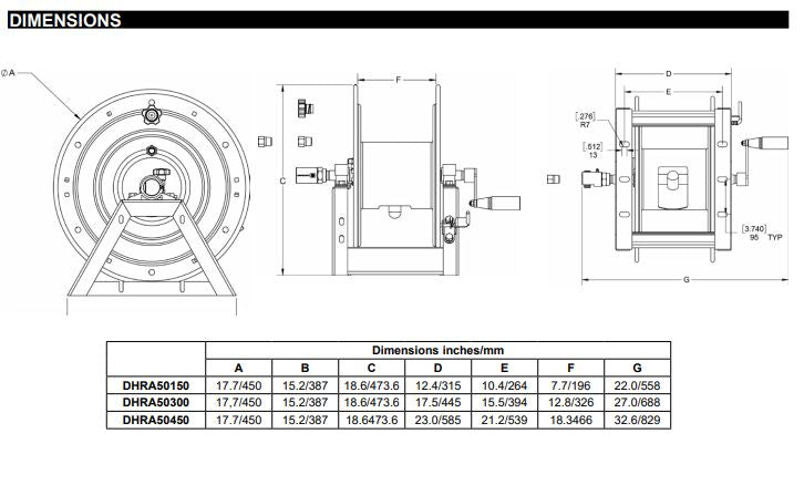 GP DHRA50300 Hose Reel, Steel, Industrial, 3/8" x 300' Hose Capacity, A Frame