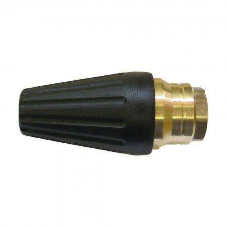 A rigid poly black sleeve on a turbo nozzle with a half inch brass inlet.